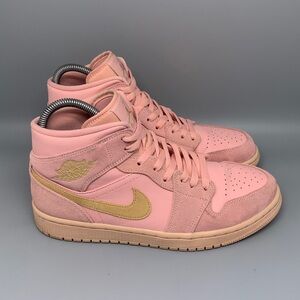 Jordan 1 Mid Coral Gold Basketball Shoes 852542‑600 Men’s Sz 9